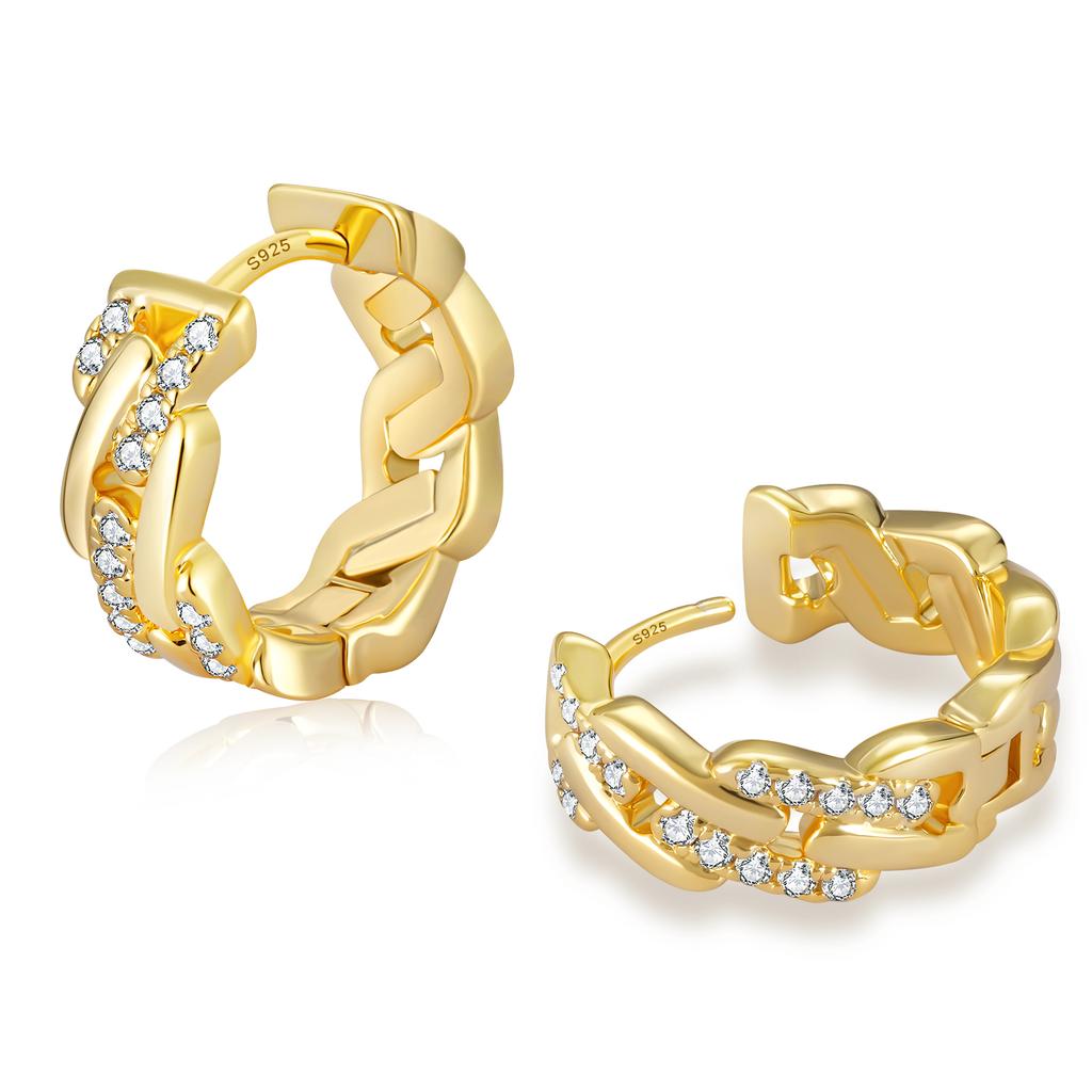 14K Gold Plated 925 Sterling Silver Cool Cubic Zirconia Cuban Link Chains Hoops Women Jewelry Birthday Gift Hoop Earrings Men