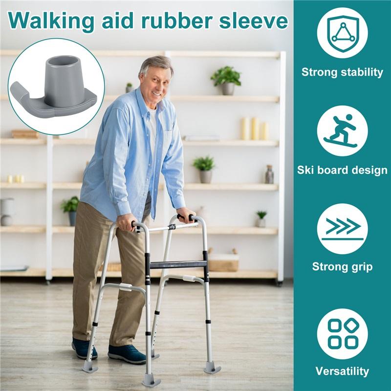 2Pcs Walker Ski Glides Rubber Glide Caps Heavy Duty Walker Assist Accessories Reusable Wooden Stick Mobility Aid Accessory Black