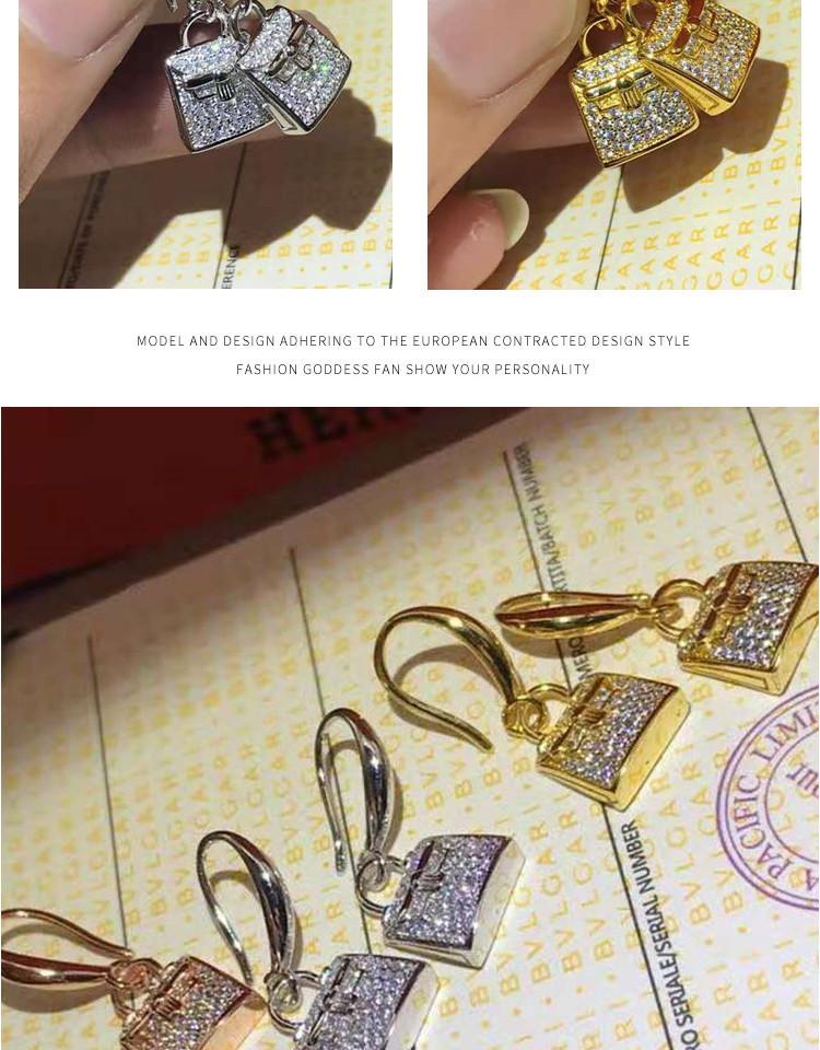 Kang Kang Kelly Handbag Earrings: 18K Rose Gold-Plated 925 Silver with Diamond Accents