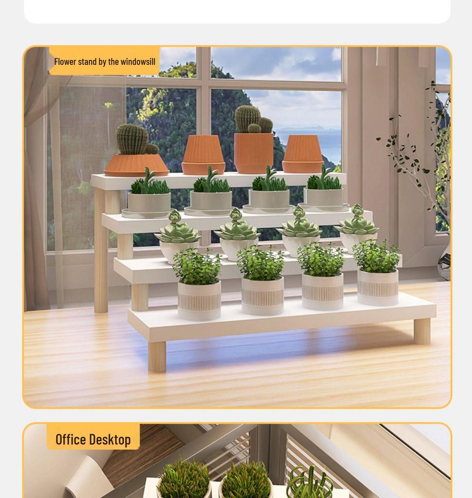 Desktop Ladder-Style Solid Wood Flower Stand for Small Plants and Succulents