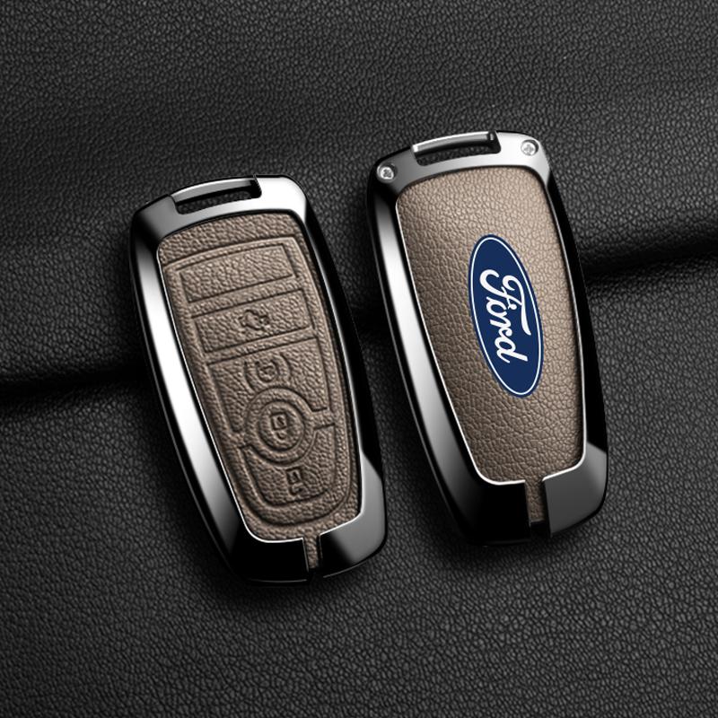 Metal Leather Car Smart Key Case Protect Shell For Ford Explorer Edge Escape Bronco F-150 Mustang Focus MK4 Kuga Taurus Sticker RM9