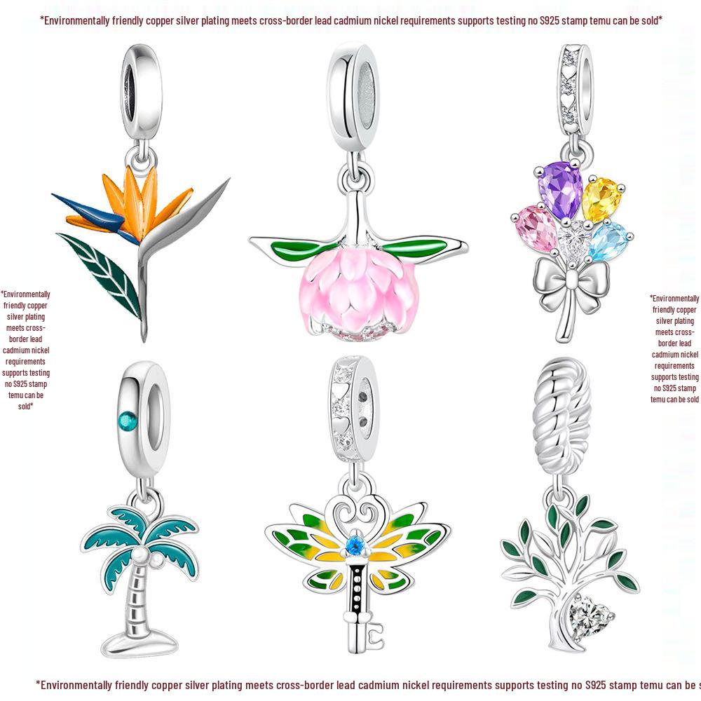 Natural Story S925 Tree of Life Dragonfly Charm Beads for DIY Bracelet Keychain Accessories