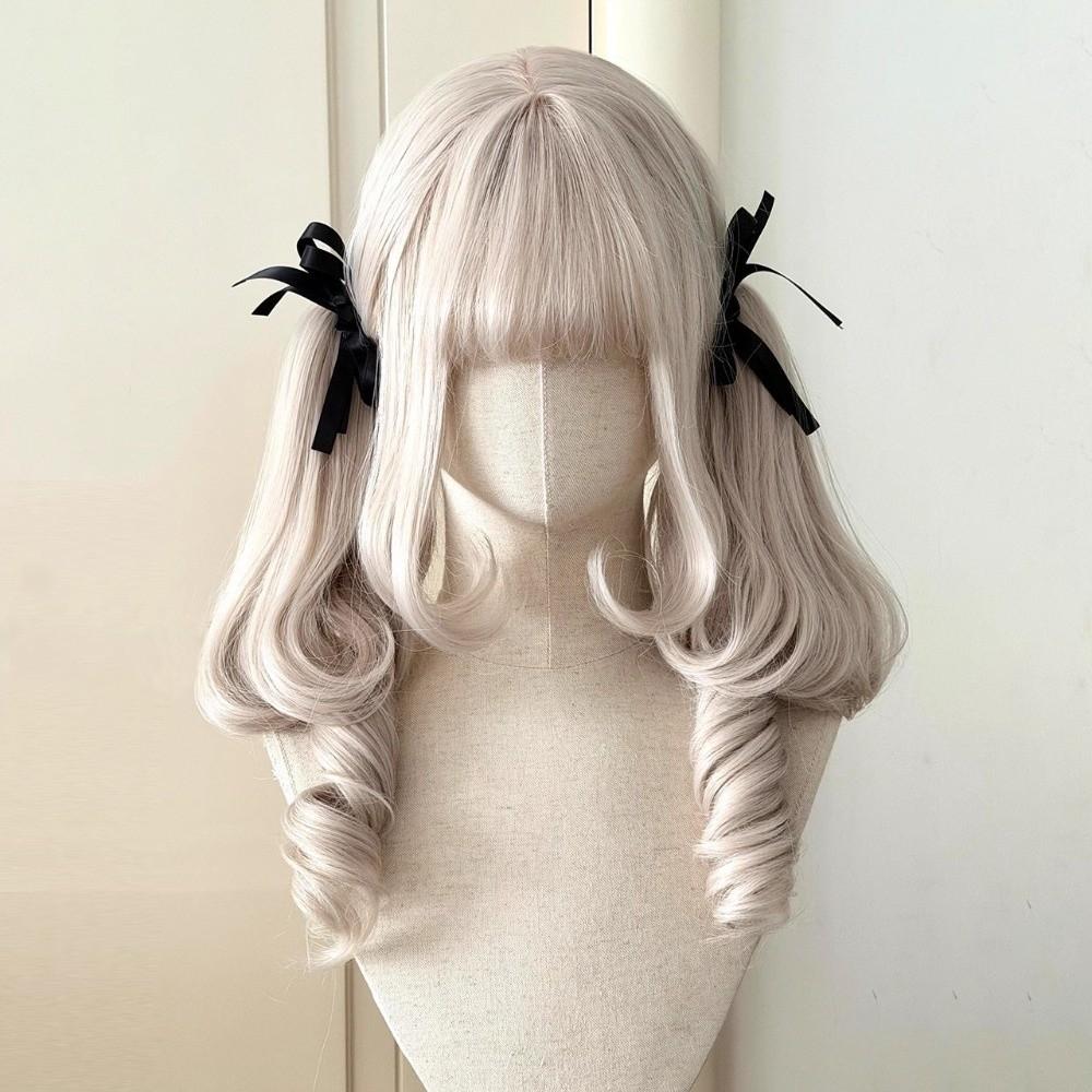 Long Curly Claw Clip Double Ponytail Synthetic Roman Volume Cosplay Wig Lolita Wig with Bangs Girl