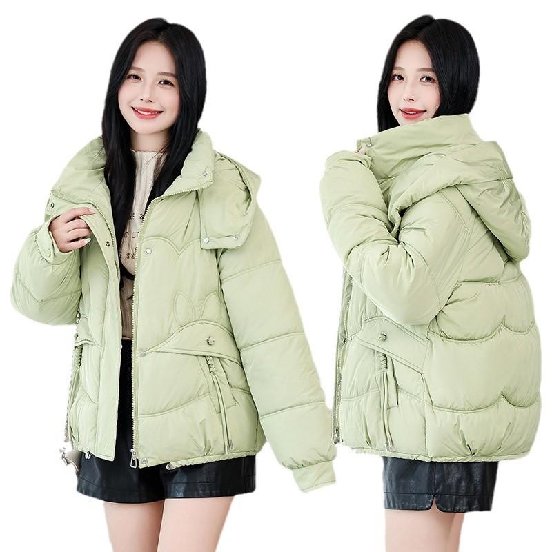 Warm cotton jacket women's short 2025 winter new design pockets loose plus size thickened padded jacket hooded jacket