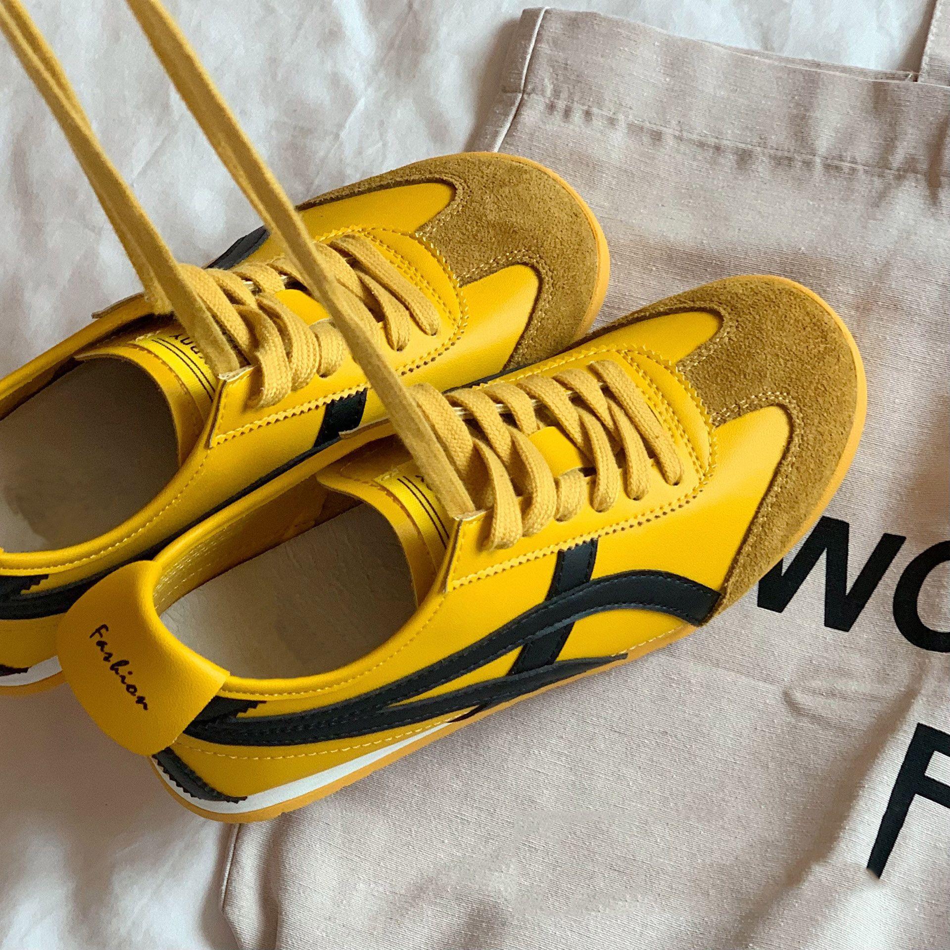 

American retro soft-soled yellow German leather training shoes women s spring 2025 new sports and leisure board shoes Forrest Gump shoes 35 жёлтый