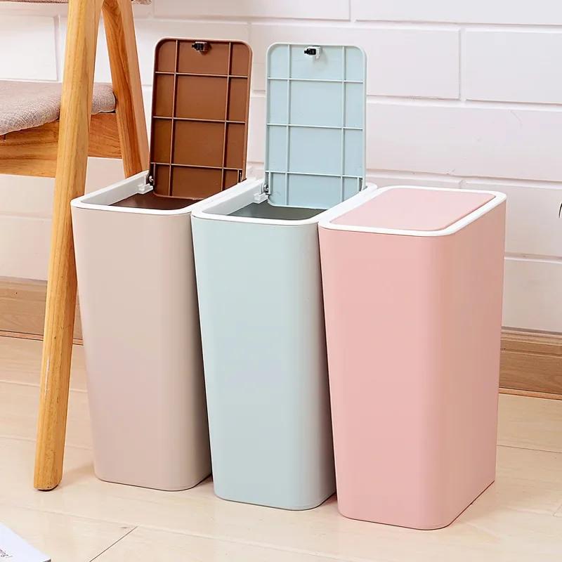 Nouvelle poubelle rectangulaire créative Cuisine Salle de bain Toilettes Poubelle Salon Pièce Avec couvercle Poubelles Poubelle à poussoir nordique