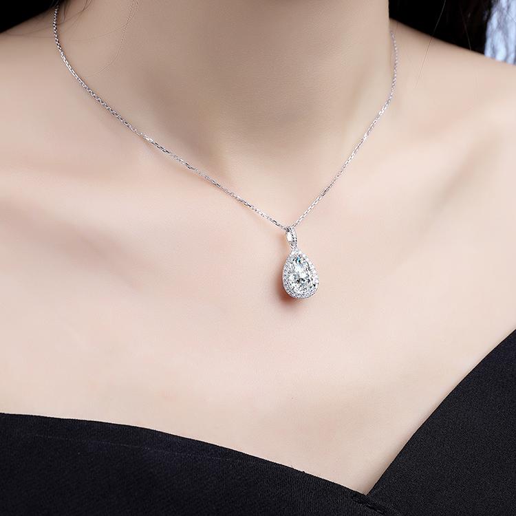 Dainty Water Drop Shape Teardrop Pendant Necklace for Women 925 Sterling Silver for Wedding or Anniversary