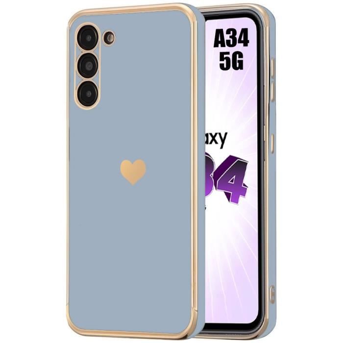 Coque de protection - Samsung - Galaxy A34 5G - Silicone Liquide - Motif Cœur Doré - Antichoc