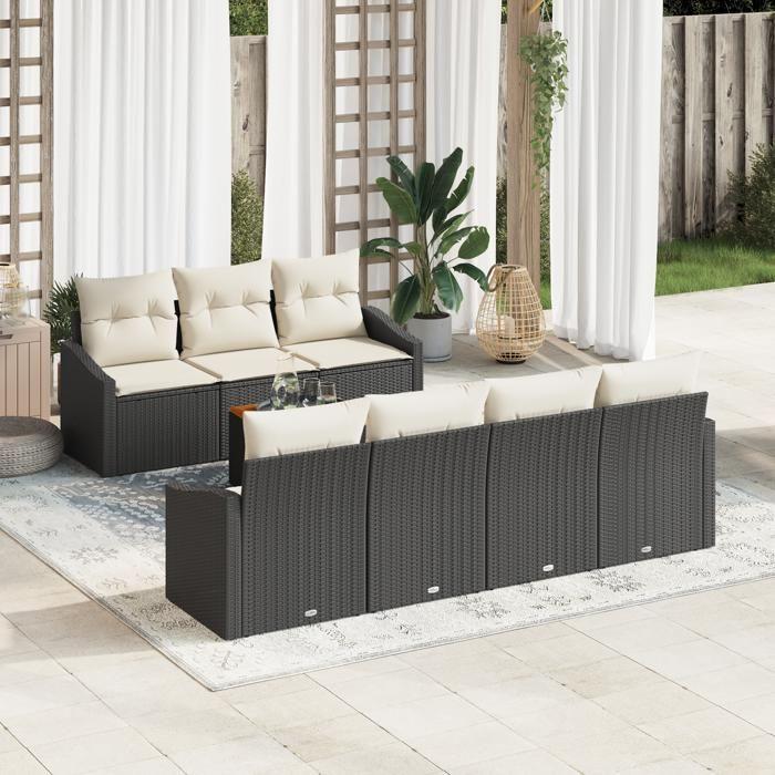 VidaXL Ensemble de canapé de jardin de 8 pièces avec coussins noir poly rattan acacia 3347789