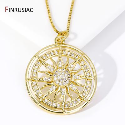 DIY Halskettenherstellung Zubehör 18K Gold plattiertes Messing Hohlsonnen-Anhänger, Eingelegte Zirkonia Runde Sonnen-Charms Für Schmuckherstellung Zubehör