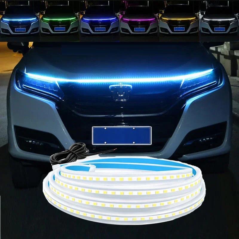 LED Car Daytime Running Light DRL With Turn Signal Lamp Car Hood Decorative Light Strip With Start Scan Meteor Dynamic 12V