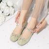 Girls Spring Princess Shoes 2025 New Girls Square Head Thick Heel Low Top Bow Sequins Student Children's Single Shoes