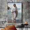 Jesús Caminando sobre el Agua Lienzo Arte de Pared Diseño Moderno Vintage Minimalista, Impresión, Arte Religioso Sereno para Sala de Estar, Decoración de Pared con Escritura