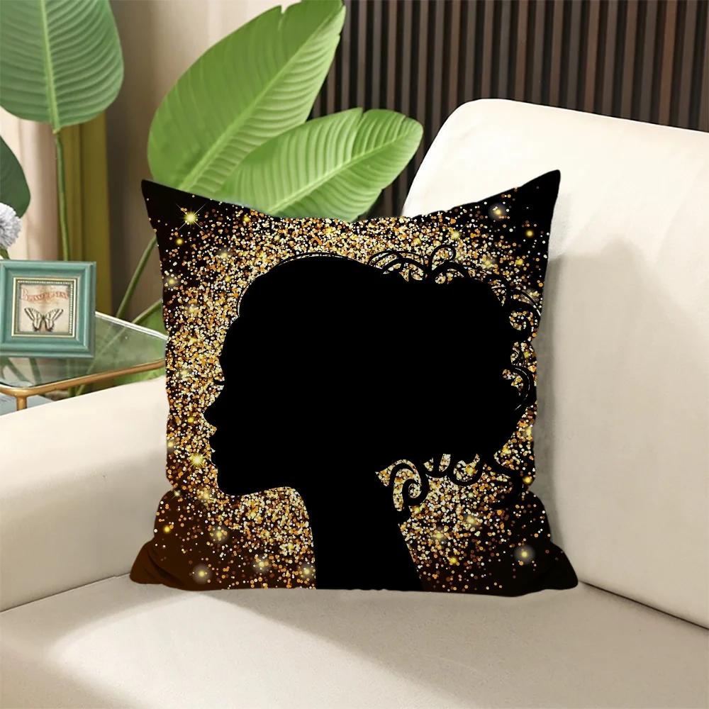 Pillow for Sleep Black Gold African Lady Cushion Cover  ×  Stuffed Cushions Decorative Pillows Sofa Cases Covers Home Garden