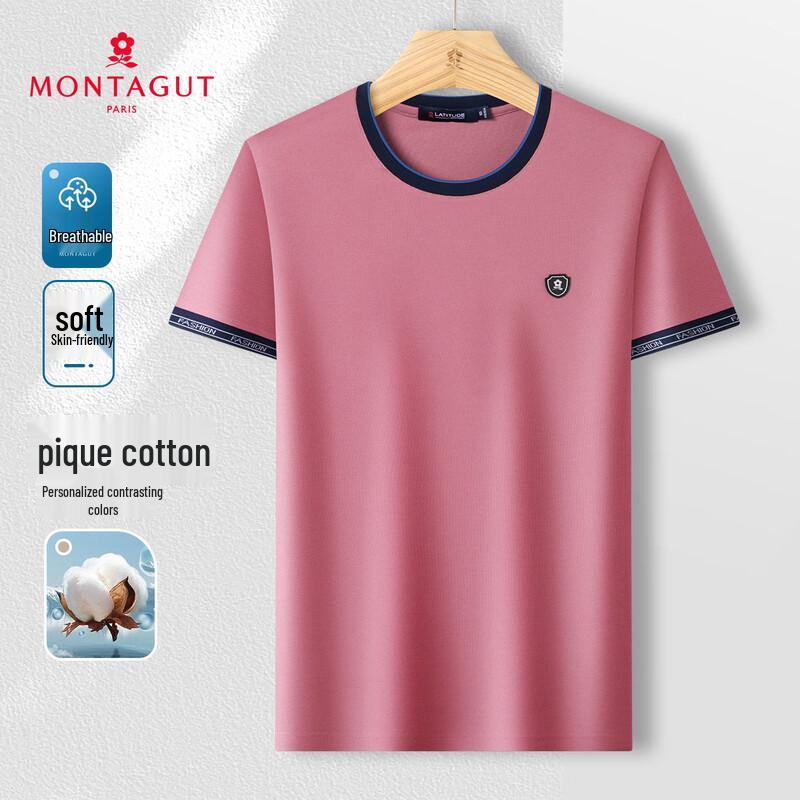 

MONTAGUT Men s Breathable Pique Cotton Crew Neck T-Shirt 46