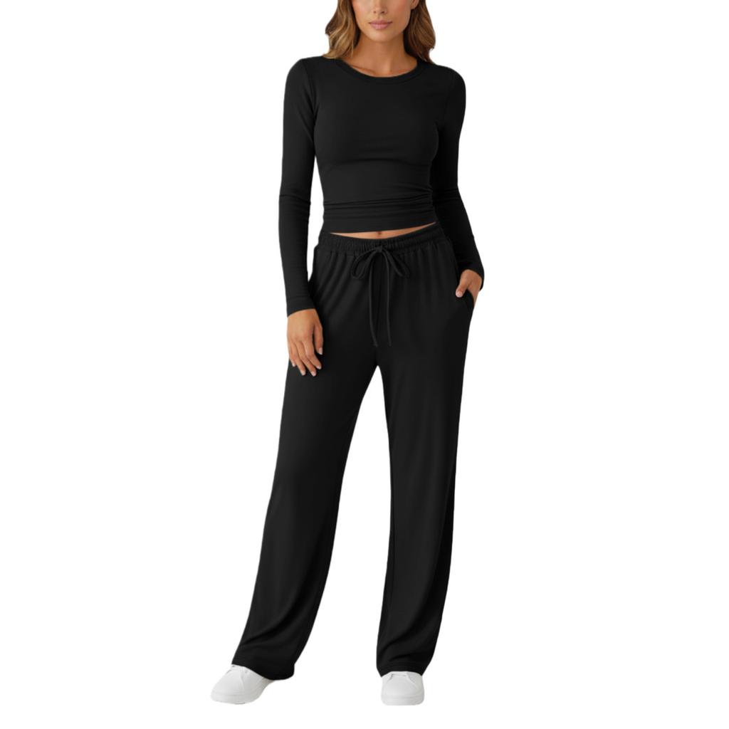 Fashion Casual Set Sport Yoga Autumn Winter Solid Color Crew Neck Long Sleeve For Women