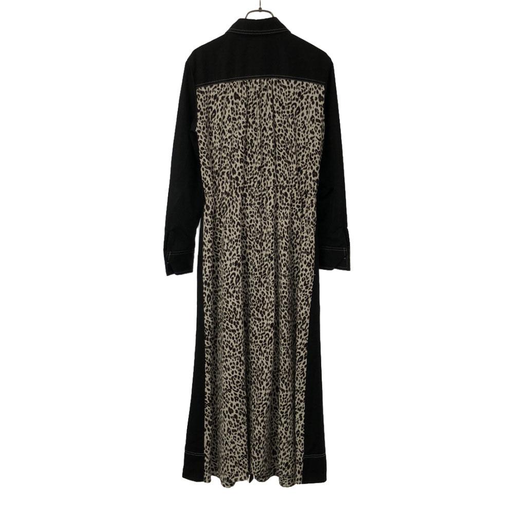 LOVELESS Leopard Pattern Long sleeve long Shirt dress 36 black Women Used