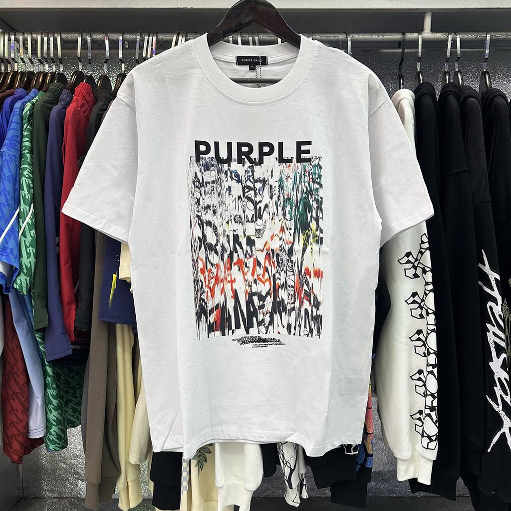 PURPLE letter print crew neck pullover short-sleeve 2023 summer new European and American trendy brand T-shirt collection tops
