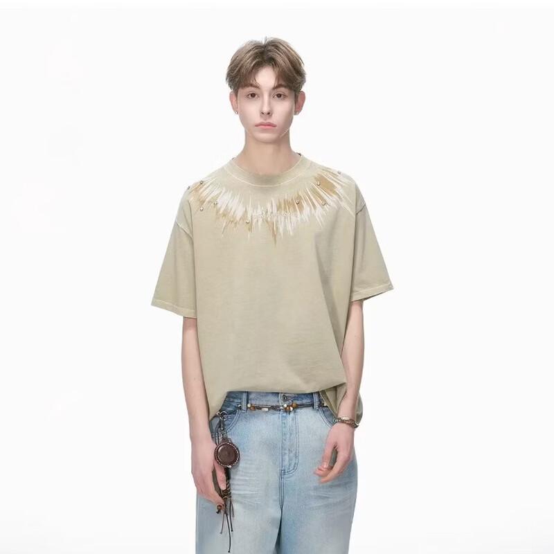 DREAM MADE Men s Vintage Rhinestone Washed Heavyweight Cotton Short Sleeve T-Shirt S