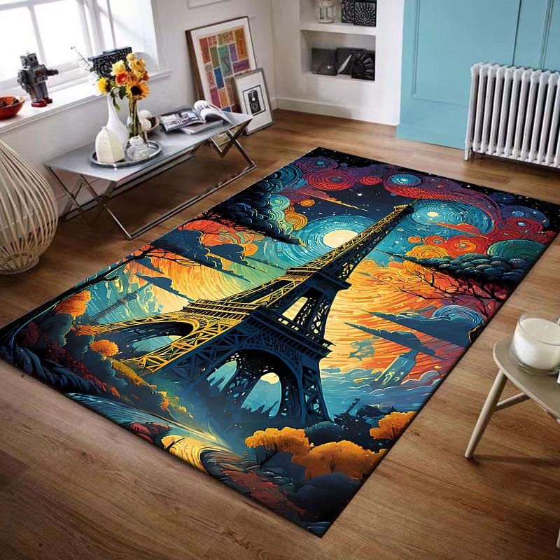 Area Rug Eiffel Tower Van Gogh Starry Night Swirl Paris Colorful Art Decor for Living Room Bedroom Office Gift for Women