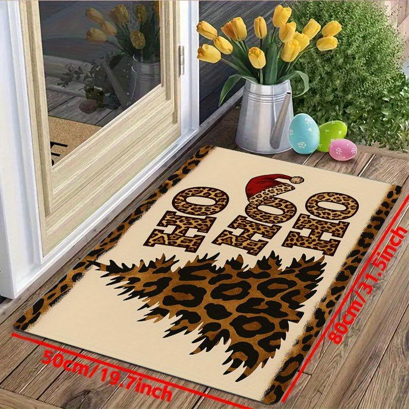 1Pcs Anti Fatigue Kitchen Rugs,Leopard Santa Hat  Print Waterproof Non-Slip Thick Cushioned Kitchen Mat Heavy Duty Comfort Standing Mat for Kitchen
