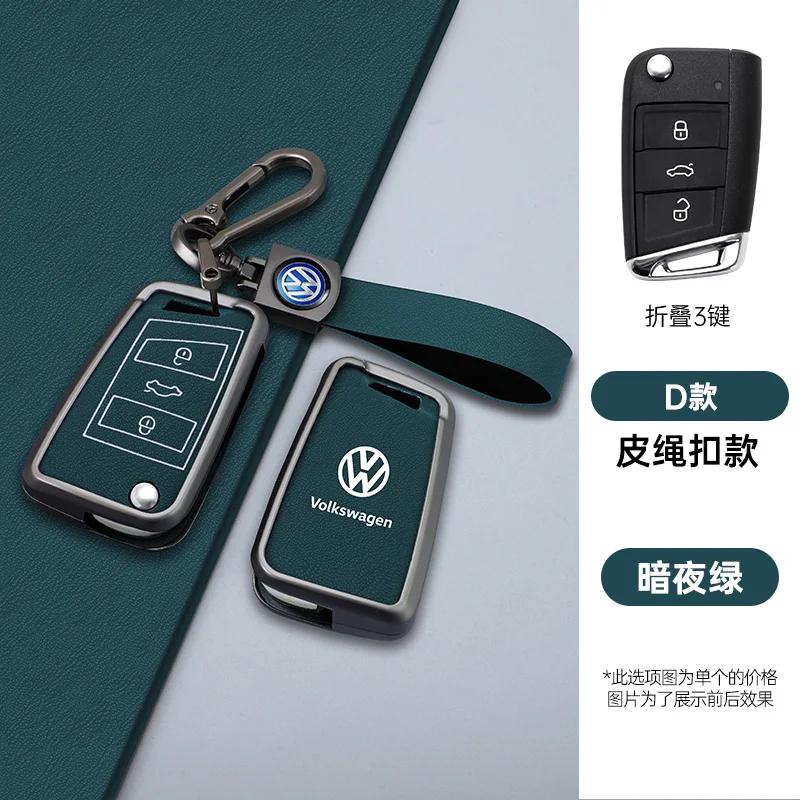 Valve Stems Caps For VOLKSWAGEN VW New Zinc Alloy Leather Car Remote Key Case Cover Protector Holder Shell For VW Volkswagen Gol GB31
