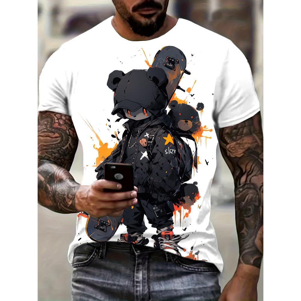 Men's Kids Casual Fashion T-shirt 3D Printing Anime Bear Pattern Printed T-shirt For Summer Daily Outdoor Streetwear Oversized Tops