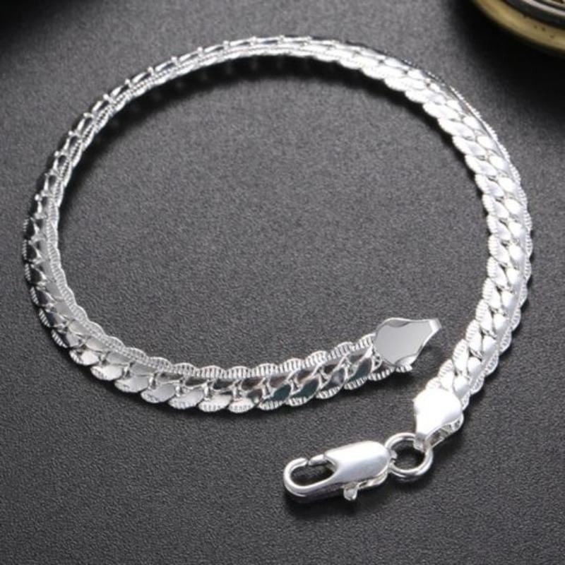 Unisex Bracelet Silver Color Polished Electroplated Lightweight Alloy Wrist Jewelry Anniversary Birthday Gift