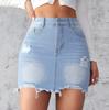 Summer New Style Slim-cut Denim Half-length Skirt with Frayed Edges, Women's Plaid