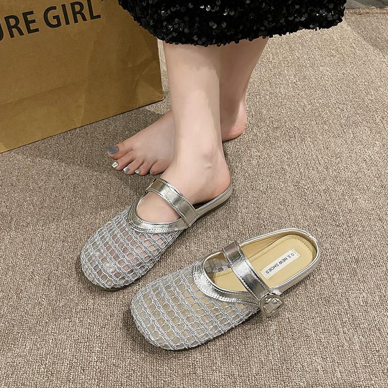 Damen Sommer lässig hohl ein Hocker Baotou Hausschuhe flacher Boden atmungsaktiv faule Halbschuhe