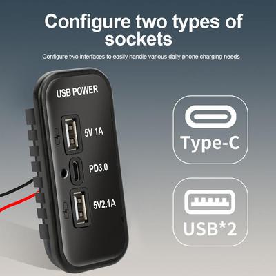 Pannello Presa Accendisigari per Auto 12/24V, Presa Adattatore Caricatore USB Doppio, Carica Rapida per Auto, Montaggio a Parete, Presa Caricatore USB a 3 Porte per Auto, Moto, Veicoli Marini, Camion