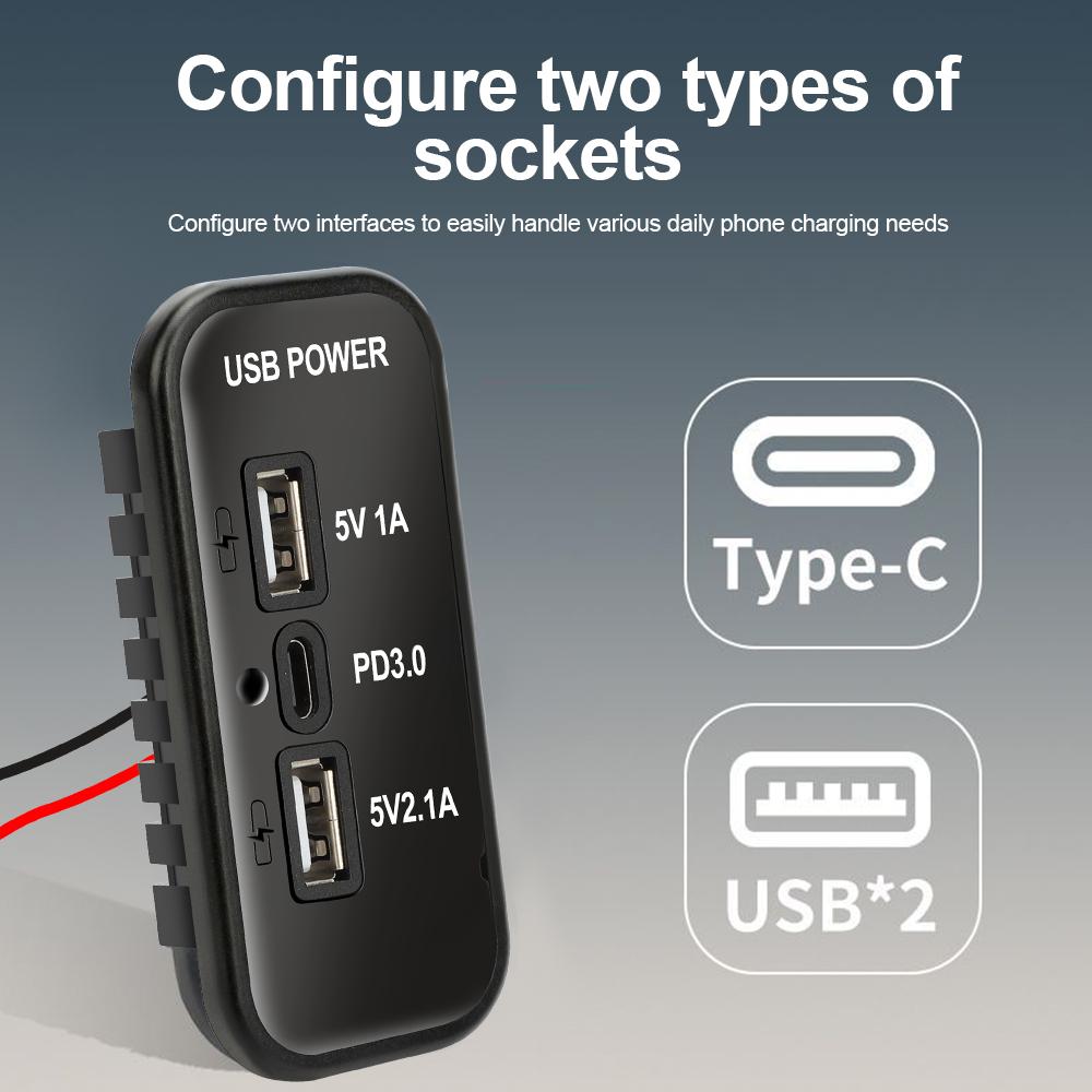 Nový 12/24V Adaptér do auta Duální USB nabíječka Zásuvka Panel Rychlé nabíjení do auta Nástěnný 3portový USB nabíjecí konektor Pro auto Motocykl Námořní Vozidlo Nákladní auto