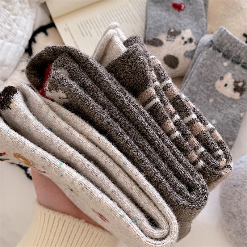 Heel Big Cat Socks, Women's Autumn and Winter Woolen Women's Socks, Thickened Warm Long Socks, Fluffy Mid-calf Socks