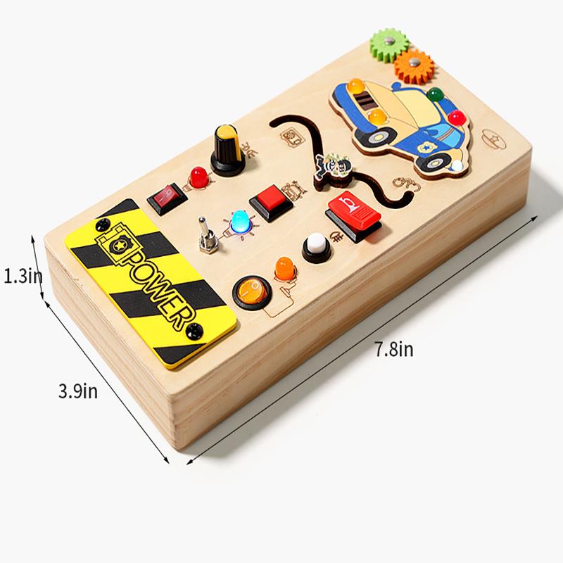 Montessori zaneprázdněná nástěnka LED světlo spínací hračky batole Dřevěná senzorická tabule cestovní hračky ovládání vypínače pro miminka vzdělávací hra