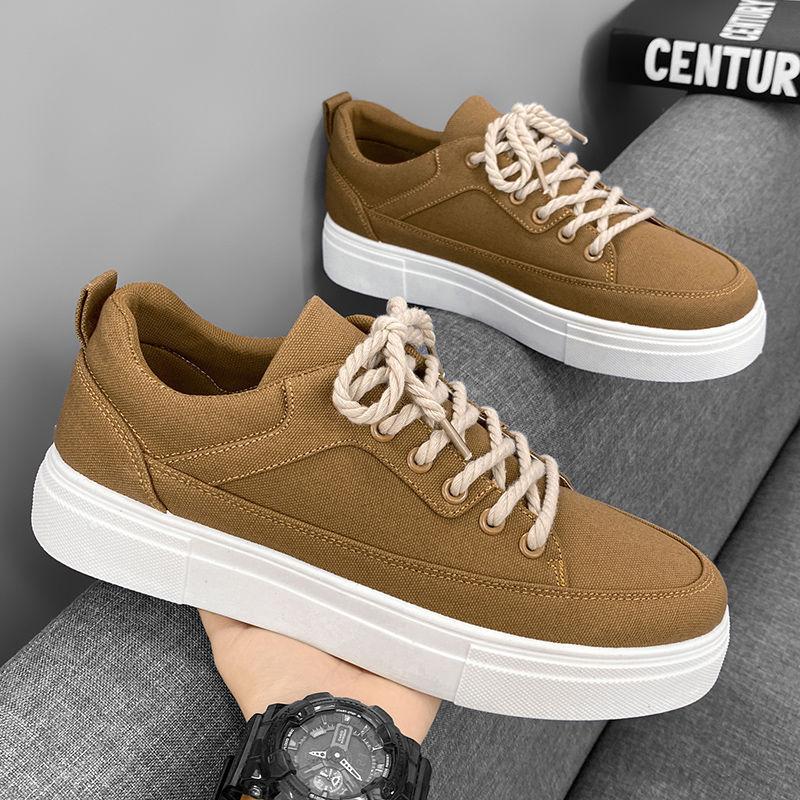 Canvas Men's Shoes Autumn Breathable Niche Design Versatile Casual Board Shoes Men's Inner Height Increase Black Sports Trendy Shoes