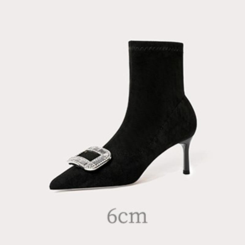 Fashion Rhinestone Skinny Heel Skinny Boots Autumn New Pointed Toe Suede Sleeve Non-Slip Anti-Shorthole Boots
