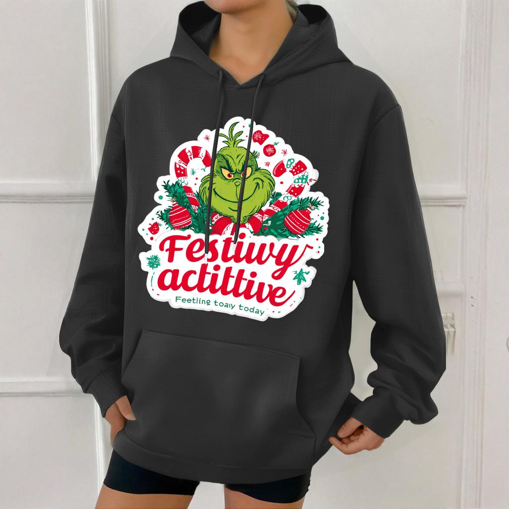 Women's Fashion Christmas Printed Casual Hooded Sweatshirt With Pockets