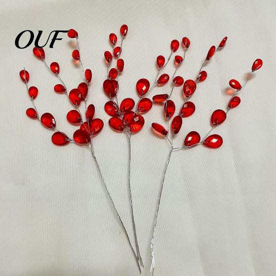 Acrylic Crystal Branches Transparent Faux Branch Christmas Tree Ornament, Bead Drop Stem, Artificial Hanging Icicles Clear Beaded Flower Twig Pick for
