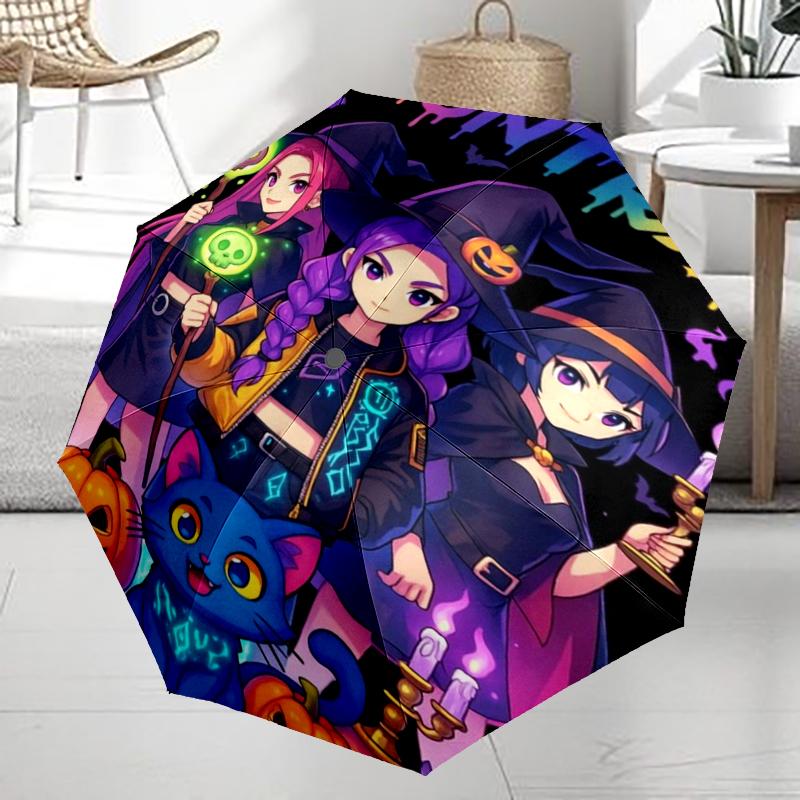 Parapluie Automatique Thème Chasseurs de Démons KPop, Léger et Portable, 8 Baleines, Parfait pour les Voyages en Plein Air, Anniversaires, Noël, Cadeaux.