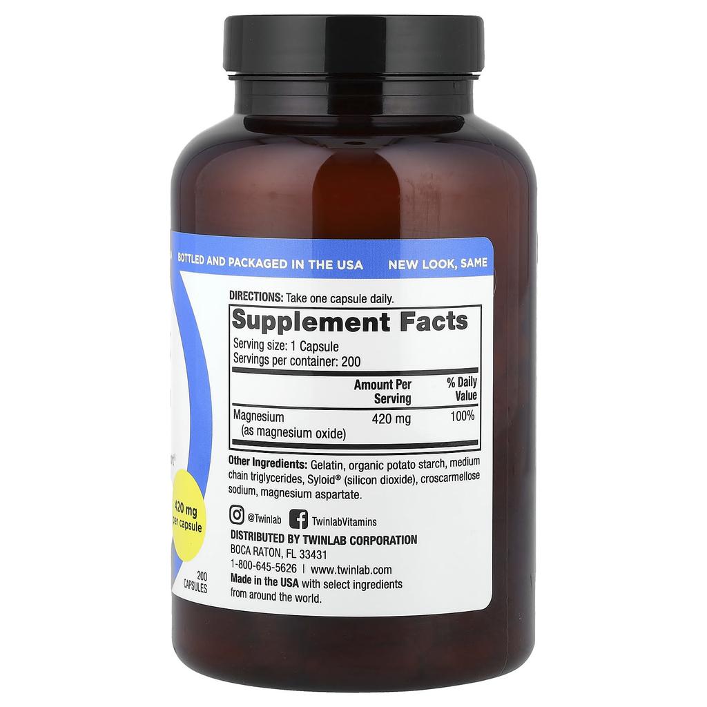 Magnesium Capsules, 420Mg, 200 Capsules