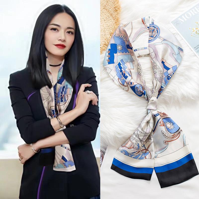 Long small silk scarf spring and summer new with shirt streamer multi-functional belt hair tie high-end printed scarf