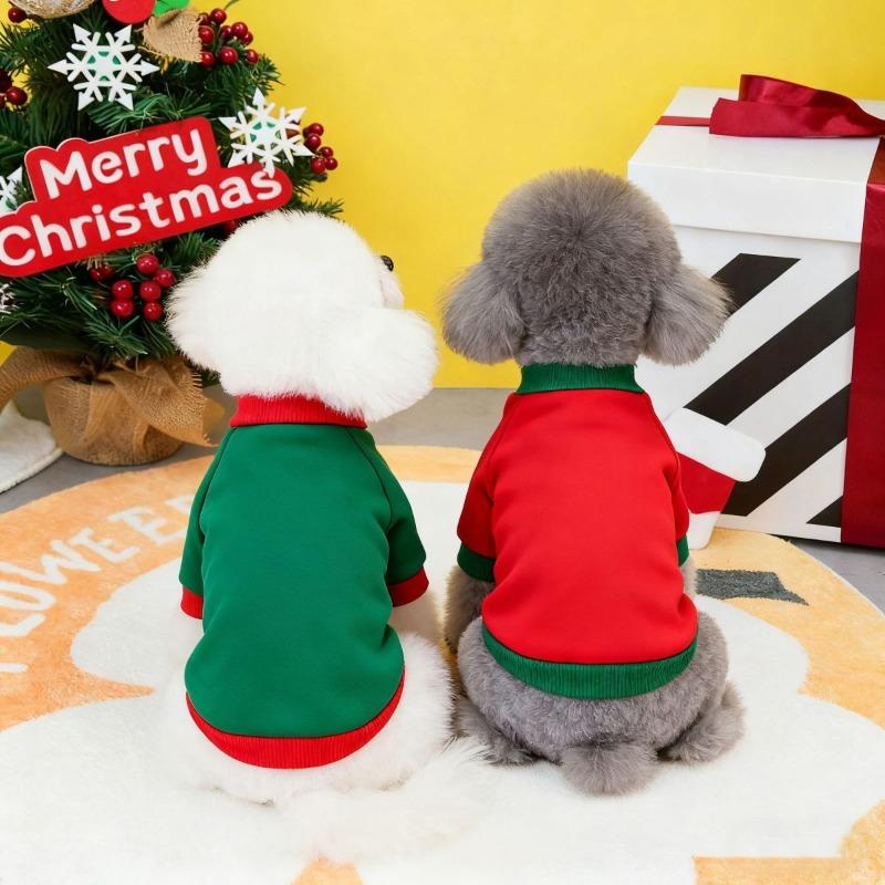 Winter and Autumn Season Christmas Color Dog Sweatshirt Pet Clothing Graphic Multi-color Pullover with Sleeves Cat Coat