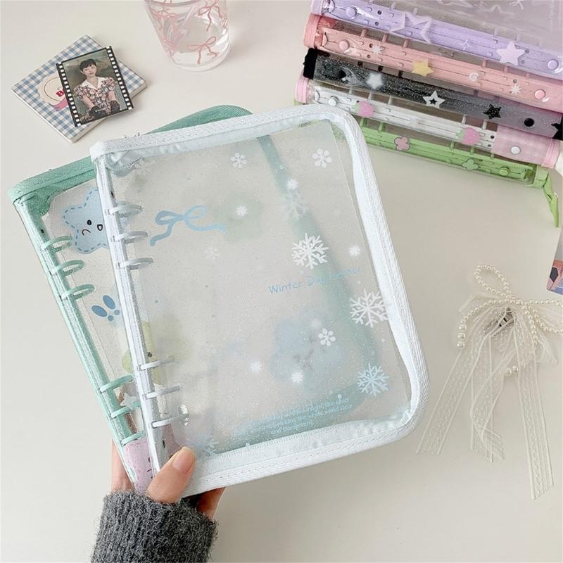 Clear Photo Album Case With Zippered Closures PVC Binder 6 Rings Cover For Kpop Fan Small Card Organization Protectors