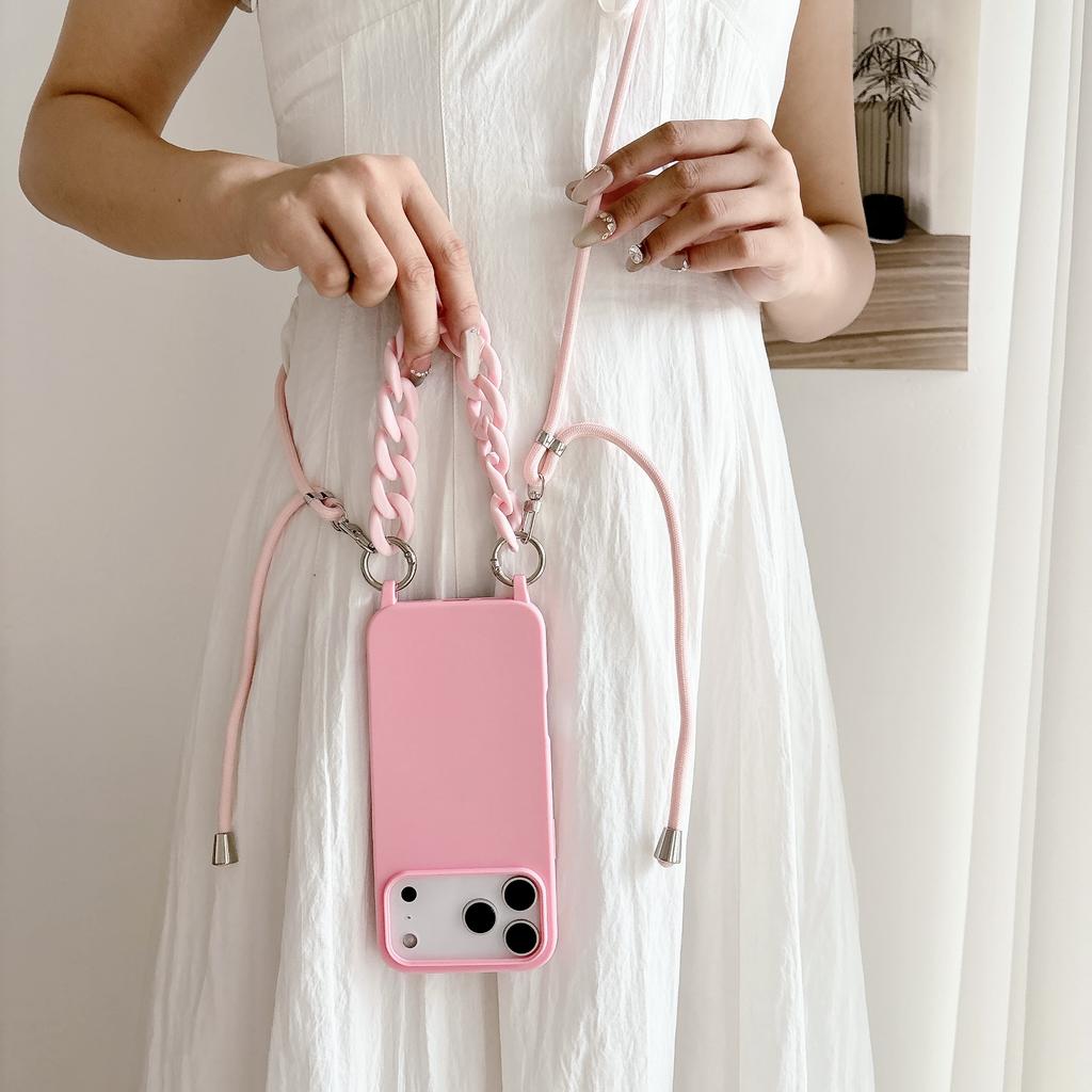 Crossbody Lanyard Strap Acrylic Chain Silicone Case For iPhone 17 Air 17 16 15 14 13 12 11 Pro Max X XR Max 7 8 Plus Samsung S25 S24 23 Ultra Plus