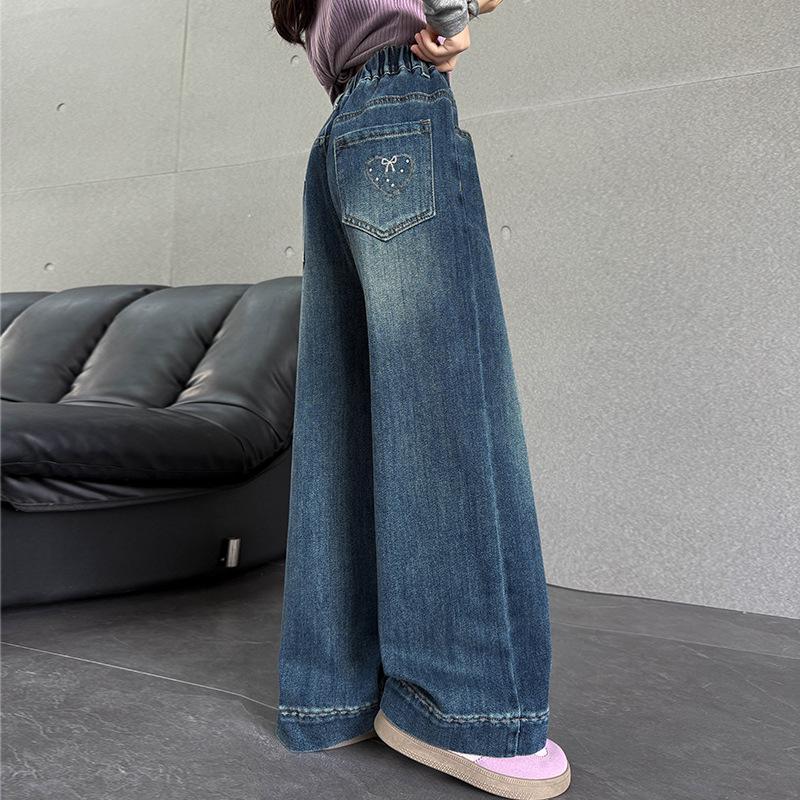 

Девочки Осенние Повседневные Джинсы Широкие Штанины - Прямые Длинные Брюки для Детей 130 cm