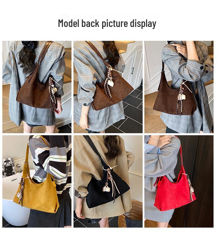 Stylish Suede Retro One-Shoulder Tote: Versatile Large-Capacity Commuter Bag