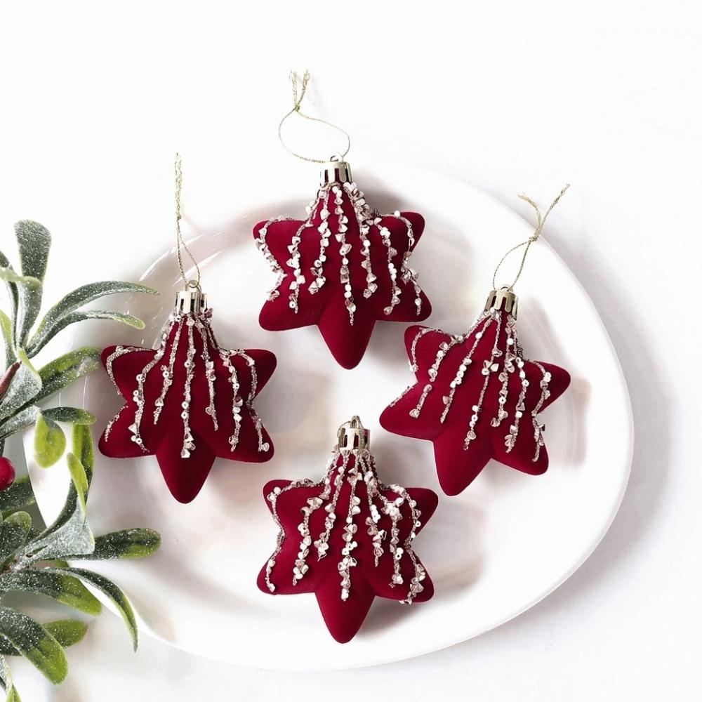 4/6PCS Hexagram Velvet Christmas Ball Set Exquisite Long Finial Hanging Ornaments New Year