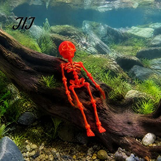 Desktop Gadgets for Pranks Dancing Skeleton Aquarium Bubbler, Halloween Dynamic Fish Tank Ornament, Skull Magnets Refrigerator 3D Printed Articulated
