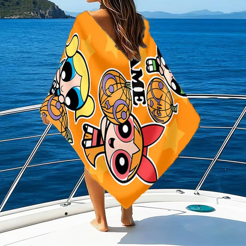 1pc The Powerpuff Girls11 Beach Towel with Custom Name, Beach/Swimming/Bath/Picnic/Camping Towel, Suitable for Seaside Beaches