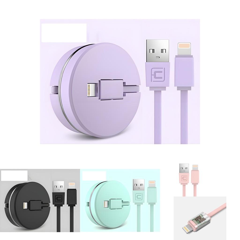 Small Round Box Expandable Data Cable For Apple Devices With Multifunctional Charging Capabilities